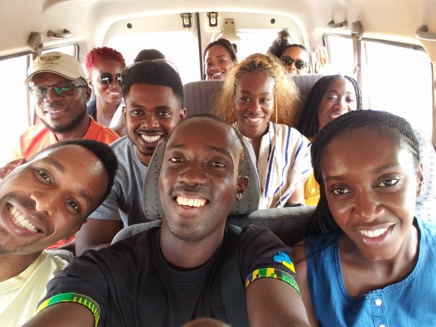 Our group, in our very small bus. (Nosa is in the front left corner of the photo. Stewart is in the middle in the grey shirt. His head is blocking Maajoa.)