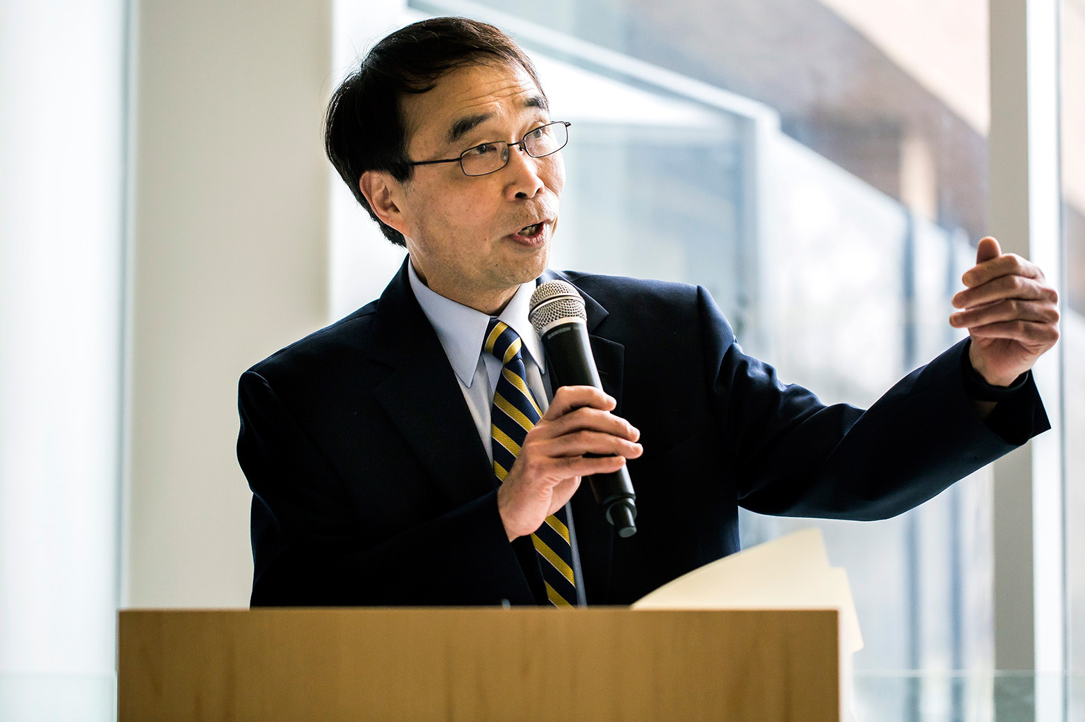 Kon-Well Wang speaks in the G.G. Brown Building on April 13, 2017. Photo: Joseph Xu