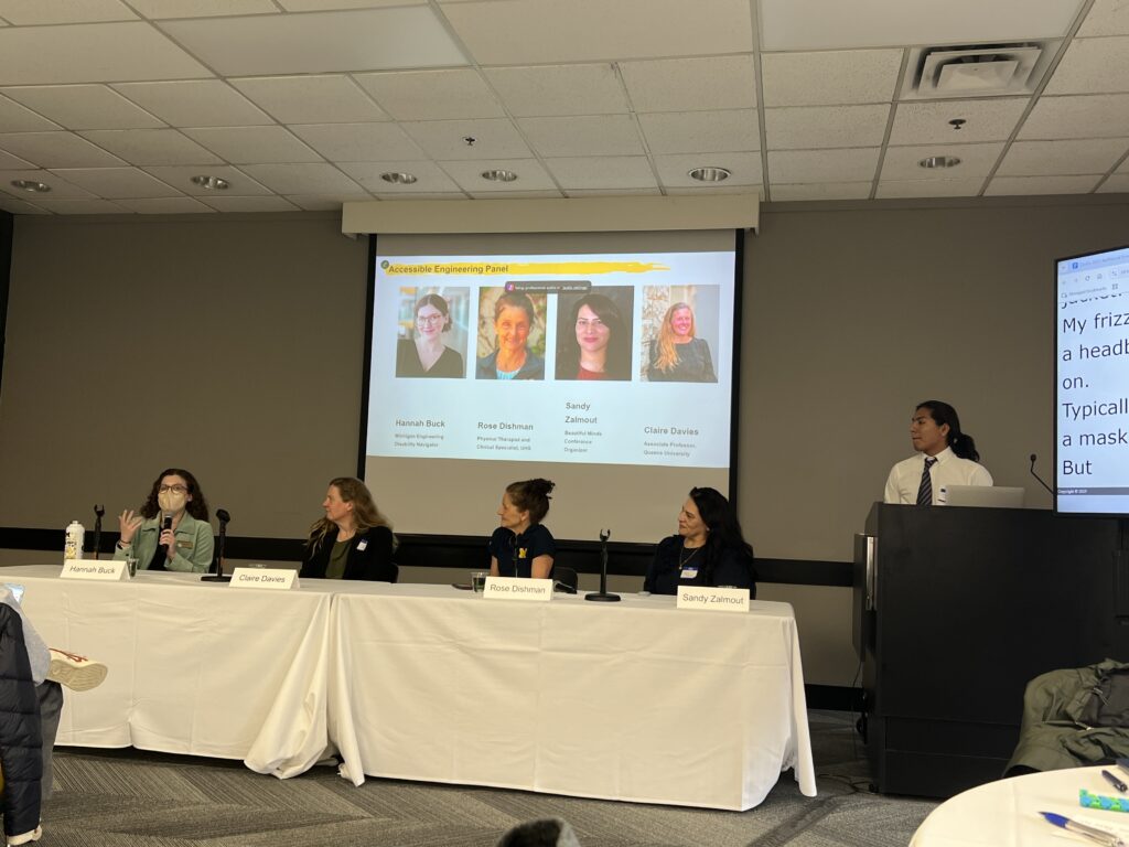 Daniel Delgado Cornejo, right, moderates the panel discussion at the 2025 Disability Visibility in Engineering Symposium.
