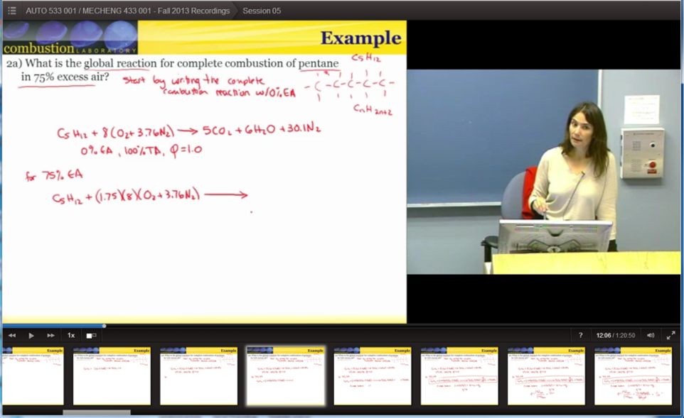 Example of a zoom class, lecture slides displayed on the left and instructor's video feed on the right